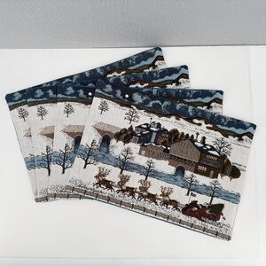 Charles Wysocki Tapestry Placemats Set 4 1986 Amcal Christmas Americana Country
